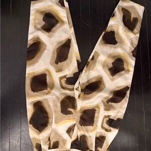 Massimo Dutti Linen Blend Animal Print Pants – Brown Neutral Statement Trousers
